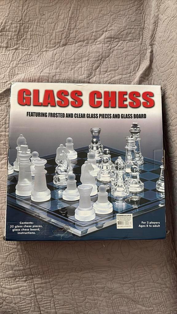 Glazen Schaakspel, Hobby en Vrije tijd, Gezelschapsspellen | Bordspellen, Zo goed als nieuw, Een of twee spelers, Ophalen of Verzenden