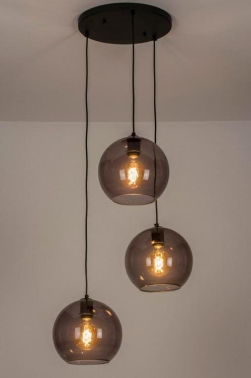 3 lichts bol hanglamp rookglas salontafel eettafel vide lamp, Huis en Inrichting, Lampen | Hanglampen, Nieuw, Minder dan 50 cm