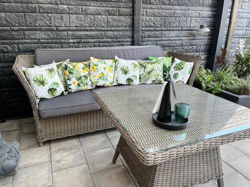 Loungeset, Tuin en Terras, Tuinsets en Loungesets, Gebruikt, Loungeset, Kunststof, 4 zitplaatsen, Bank, Eettafel, Ophalen