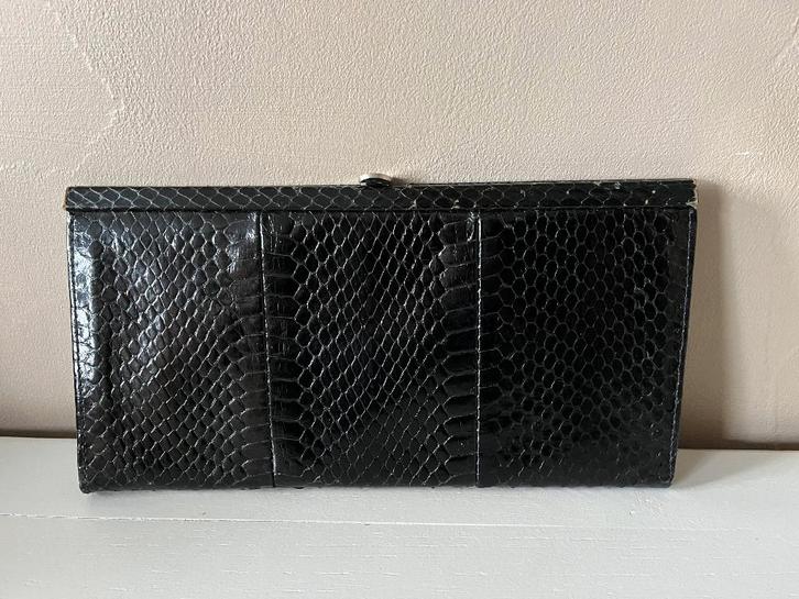 Vintage croco leren avondtasje / clutch, Sieraden, Tassen en Uiterlijk, Tassen | Damestassen, Zo goed als nieuw, Avondtasje, Zwart