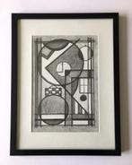 Abstracte tekening schilderij geometrische kunst ingelijst, Antiek en Kunst, Ophalen of Verzenden