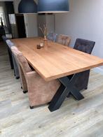Eiken Eetkamertafel met Stoelen, Ophalen of Verzenden, Zo goed als nieuw, 4 tot 6 stoelen
