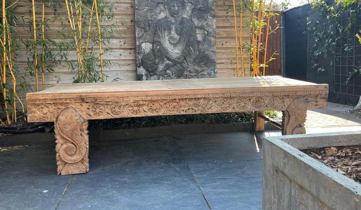 Indonesische tuinbank bank houtsnijwerk xxl 255 cm Ibiza, Tuin en Terras, Tuinbanken, Nieuw, Hout, Ophalen of Verzenden