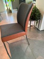 Plantagie 4 eetkamerstoelem grijs/cognackleur, Huis en Inrichting, Stoelen, Ophalen, Metaal, Modern, tijdloos, Zo goed als nieuw