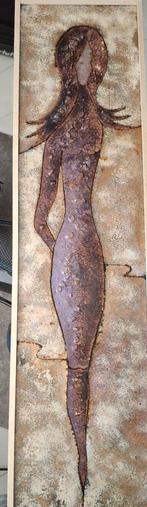 Schilderij kunstwerk glas metaal emaille (?) vrouw, Ophalen of Verzenden