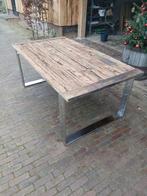 Robuuste Sloophout Tafel met Metalen Onderstel, Huis en Inrichting, Tafels | Eettafels, Ophalen, Gebruikt, 100 tot 150 cm, Vijf personen of meer