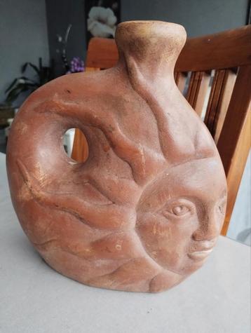 Prachtige waterkruik aardewerk terracotta Zon en Maan afb beschikbaar voor biedingen