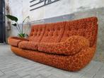 Jaren 70 Retro Oranje Gele Flora Bank Midcentury 3-Zits Sofa