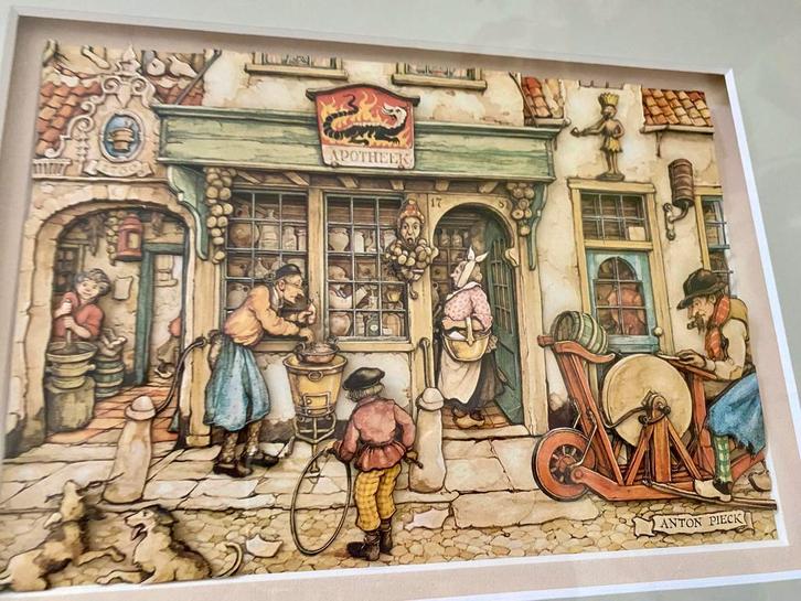 Anton Pieck schilderij 3D Knipkunst Apotheek, Antiek en Kunst, Kunst | Schilderijen | Klassiek, Ophalen of Verzenden