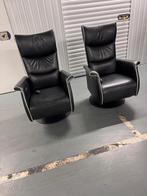 2 zwarte Prominent elektr. relaxfauteuils frans molenaar, Huis en Inrichting, Fauteuils, Ophalen, Zo goed als nieuw, Leer, 50 tot 75 cm