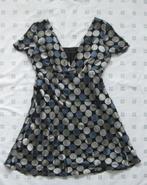 IKKS jurk, zijde, bolletjes in blauw en zilver grijs. 38, Kleding | Dames, Jurken, Maat 38/40 (M), IKKS, Blauw, Ophalen of Verzenden