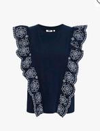 WE top ruches blauw M boho broderie bloemen anglaise, Maat 38/40 (M), Blauw, Nieuw, Ophalen of Verzenden