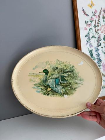 Vintage dienblad hout ovaal eendjes beschikbaar voor biedingen