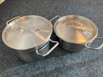 3 Fissler rvs pannen en wokpan ca 28 cm, Huis en Inrichting, Keuken | Potten en Pannen, Ophalen of Verzenden, Gebruikt, Rvs, Pannenset