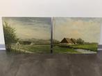 2 Landelijke schilderijen op board, ongesigneerd, Antiek en Kunst, Kunst | Schilderijen | Klassiek, Ophalen of Verzenden
