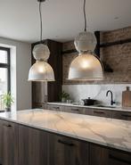 Grote vintage industriële fabriekslampen met glazen kap, Huis en Inrichting, Ophalen, Zo goed als nieuw