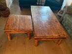 Koloniale Teak Salontafel + Bijzettafel, Ophalen, Gebruikt, 100 tot 150 cm, Teakhout