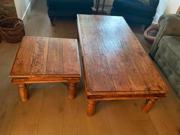 Koloniale Teak Salontafel + Bijzettafel beschikbaar voor biedingen