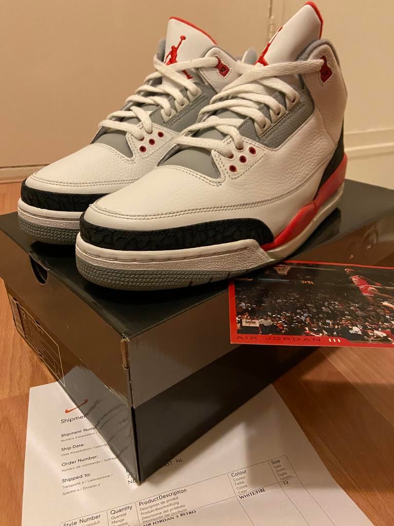 Nike Air Jordan III 3 Retro Fire Red 2007 EU 46 US 12 DS, Kleding | Heren, Schoenen, Wit, Nieuw, Ophalen of Verzenden, Sneakers of Gympen