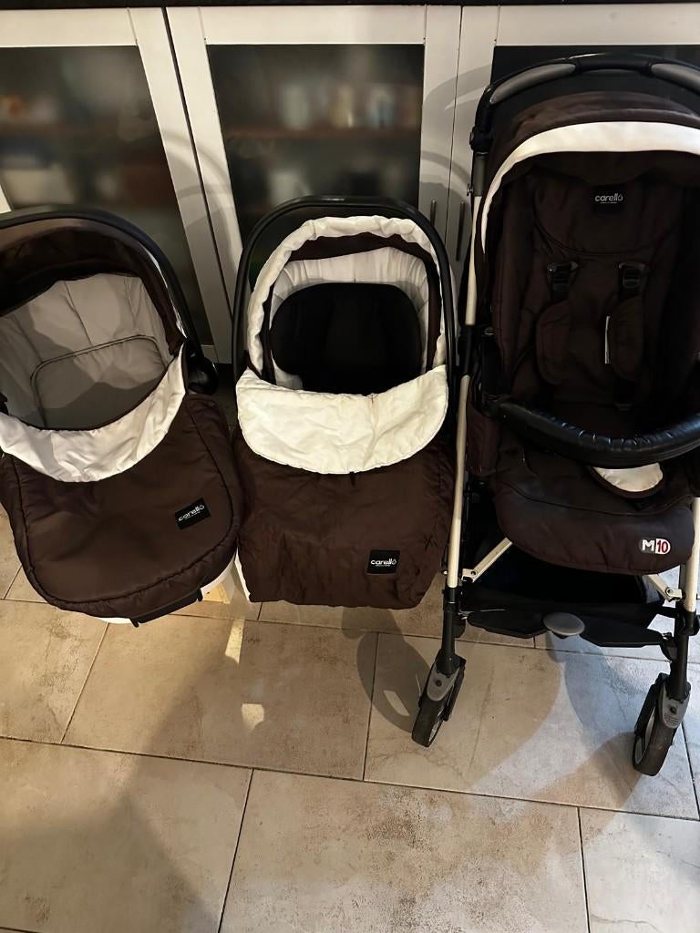 Carello M10 3-in-1 Kinderwagen Compleet - Bruin/Beige, Zo goed als nieuw, Combiwagen, Met autostoeltje, Ophalen