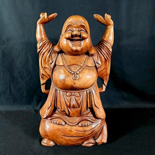Handgesneden Houten Lachende Boeddha – Bali, Huis en Inrichting, Woonaccessoires | Boeddhabeelden, Zo goed als nieuw, Ophalen of Verzenden