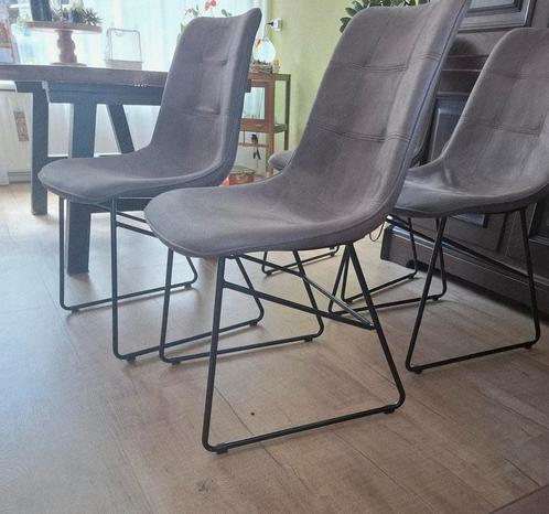 4 Taupe Eetkamerstoelen - Zo Goed Als Nieuw, Huis en Inrichting, Stoelen, Zo goed als nieuw, Vier, Metaal, Stof, Overige kleuren