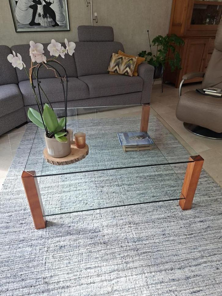 Salon tafel design van glas, Huis en Inrichting, Tafels | Salontafels, Gebruikt, Minder dan 50 cm, 50 tot 100 cm, 100 tot 150 cm
