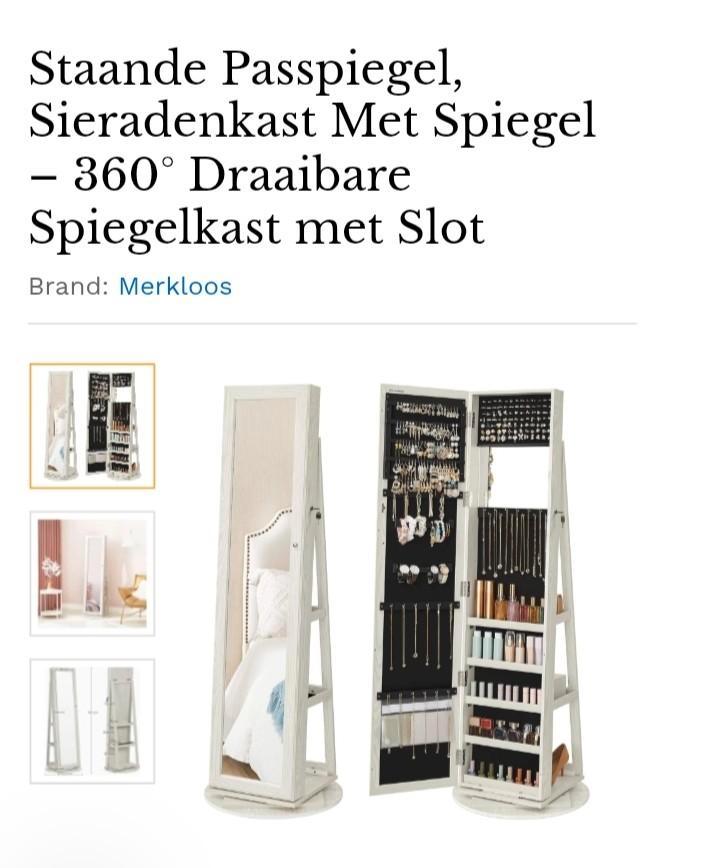 3 in 1 staande sierraden kast met passpiegel draaibaar, Huis en Inrichting, Woonaccessoires | Spiegels, Zo goed als nieuw, 50 tot 75 cm