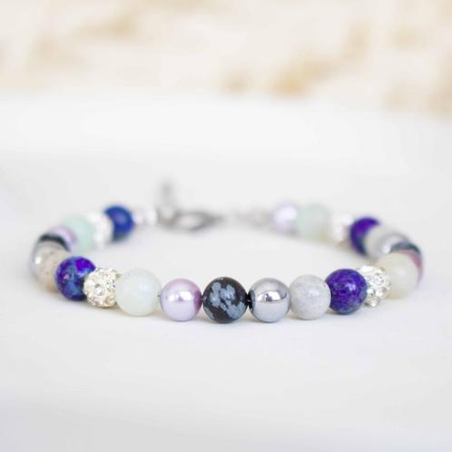 Armband met o.a. lapis lazuli & hematiet, Sieraden, Tassen en Uiterlijk, Armbanden, Nieuw, Staal, Blauw, Met bedels of kralen