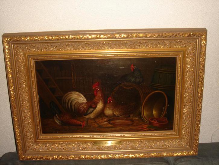 Hermanus van Tankeren (1900 - 1980), Rooster with chickens., Antiek en Kunst, Kunst | Schilderijen | Klassiek, Ophalen of Verzenden