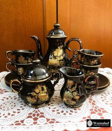 Set mokka - koffie - thee servies compleet - zwart - goud beschikbaar voor biedingen
