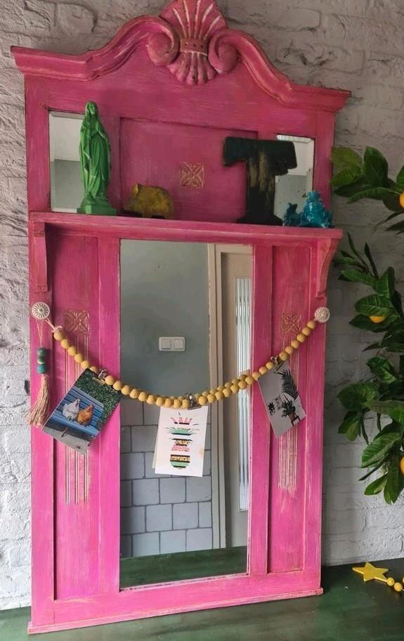 XXL antieke spiegel 1m28 hoog restyle knalroze vintage, Huis en Inrichting, Woonaccessoires | Spiegels, Zo goed als nieuw, Minder dan 100 cm