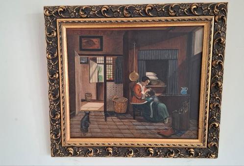 Schilderij Olieverf P. De Hooch / J.W.d. Hartog Luizenmoeder, Antiek en Kunst, Kunst | Schilderijen | Klassiek, Ophalen of Verzenden