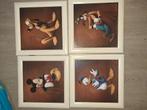Vier schilderijen nostalgie ong 40cm ophalen, Minder dan 50 cm, Ophalen of Verzenden, Zo goed als nieuw, Schilderij