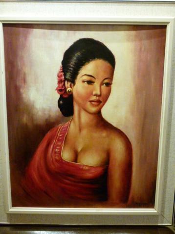 vintage schilderij Polynesische Schoonheid canvas beschikbaar voor biedingen