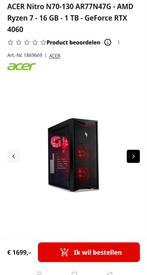 Acer Nitro N70-130 | Ryzen 7 | RTX 4060 | 16GB DDR5 | 1TB SS, Computers en Software, Desktop Pc's, Ophalen, Zo goed als nieuw
