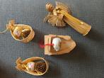 Vintage kerstversiering hout / riet 4x, Ophalen of Verzenden, Zo goed als nieuw