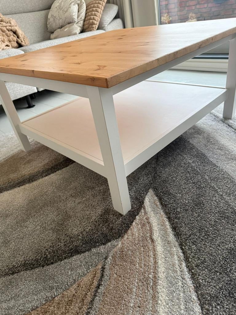 Mooie witte grenen salontafel met onderblad, Huis en Inrichting, Tafels | Salontafels, Ophalen, 50 tot 100 cm, Vierkant, 50 tot 100 cm
