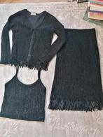 Driedelig setje, rokje, topje, jasje, zwart, S, fluweel, Overige typen, Zwart, Ophalen of Verzenden, Zo goed als nieuw