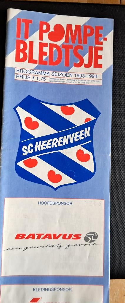 SC Heerenveen - Sparta 1993/1994, Ophalen of Verzenden, Gebruikt, Overige binnenlandse clubs, Boek of Tijdschrift