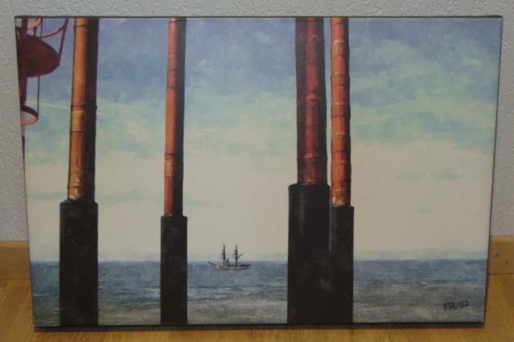 Origineel schilderij zeezicht Vlissingen windorgel, Antiek en Kunst, Kunst | Schilderijen | Modern, Ophalen of Verzenden