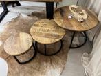 3 x mango salon tafel mango houten, Huis en Inrichting, Tafels | Salontafels, 50 tot 100 cm, Rond, Ophalen of Verzenden, Zo goed als nieuw