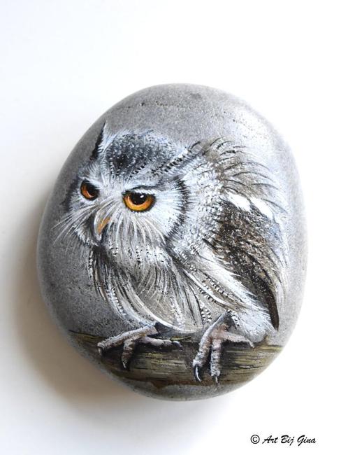 Dwerg Uiltje, hand geschilderd op een mooie riviersteen, Antiek en Kunst, Kunst | Overige Kunst, Ophalen of Verzenden