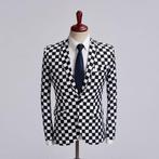 Heren zwart wit geruit colbert mannen blazer dambord geblokt, Kleding | Heren, Kostuums en Colberts, Verzenden, Nieuw