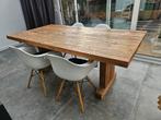 Robuuste houten eettafel + stoelen, Ophalen, Gebruikt, 100 tot 150 cm, 150 tot 200 cm