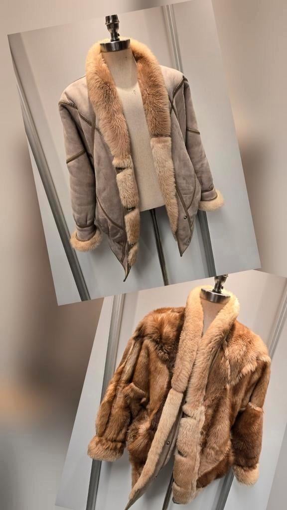 Unieke 2-zijdige dames lammy coat - maat L, Ophalen of Verzenden, Gedragen, Maat 42/44 (L), Beige