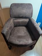 Eettafel fauteuil stoel op wielen, bruin suède look, Ophalen, Gebruikt, Stof