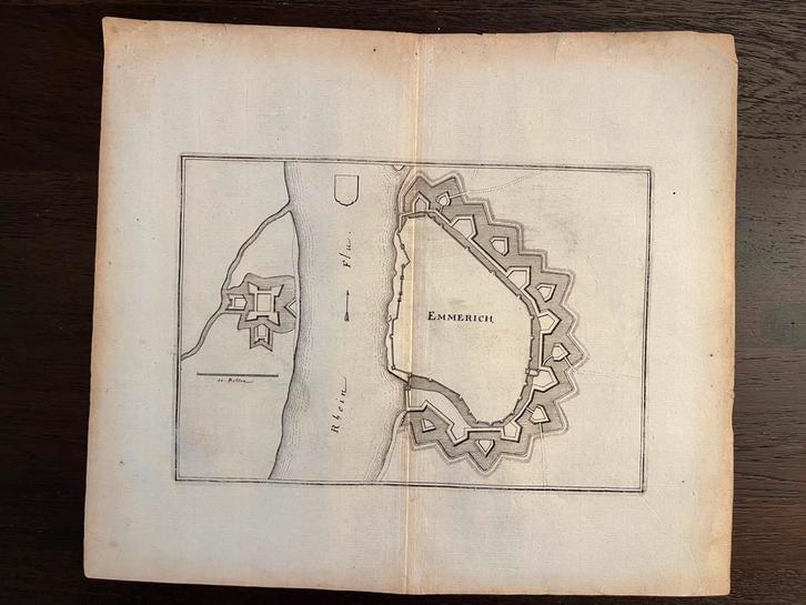 Antieke vestingkaart; Emmerich; Kleef; Merian; 1660, Antiek en Kunst, Kunst | Etsen en Gravures, Ophalen of Verzenden