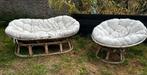 Rotan tuin stoel en bank met witte kussens, Tuin en Terras, Tuinsets en Loungesets, Ophalen, Gebruikt, Rotan, 3 zitplaatsen