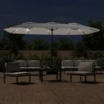 Parasol dubbel dak met LED 449x265 cm zandwit €235, Ophalen of Verzenden, Nieuw, Zweefparasol